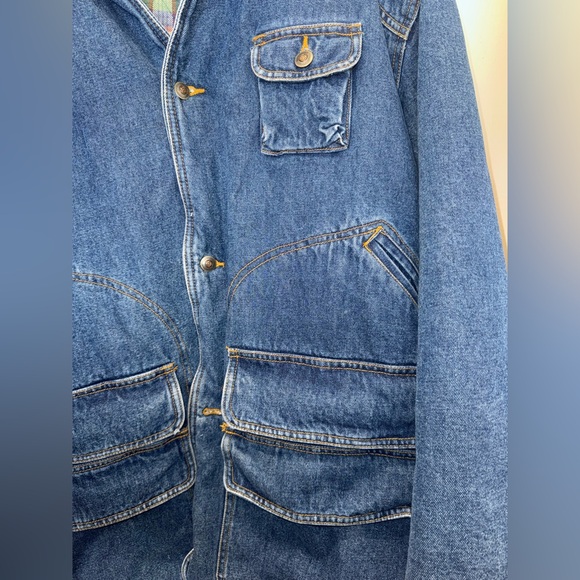 Vintage Maxwear Flannel Lined Denim Chore/Barn Jacket with Leather Collar M-XL - Picture 4 of 12